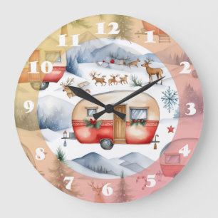 Weihnachtswagen, Schnee, Hirsch Große Wanduhr