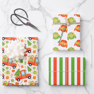 Weihnachtswagen & Sweaters Umschlagpapier Set 3 Geschenkpapier Set