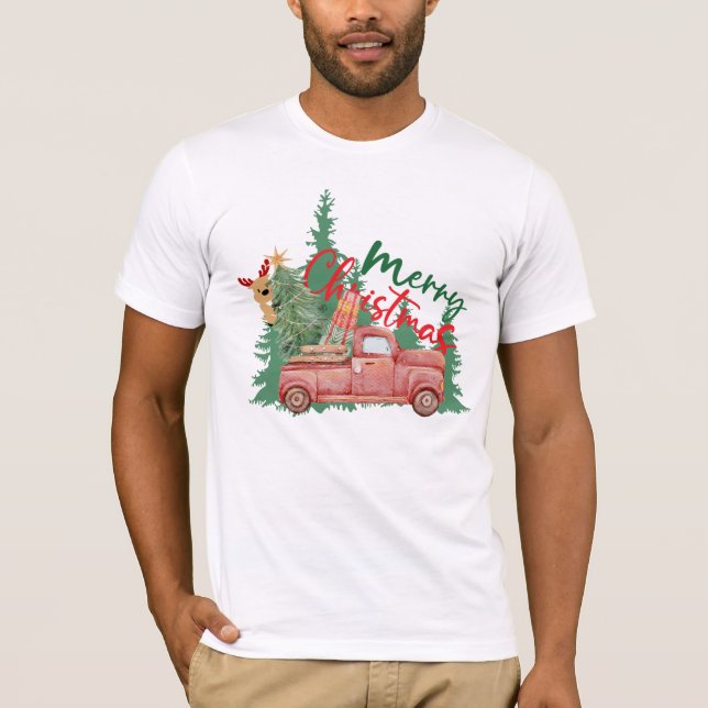 Weihnachtswagen Vintag Personalisiert T-Shirt (Vorderseite)