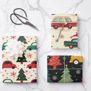 Weihnachtswagenmuster Geschenkpapier Set