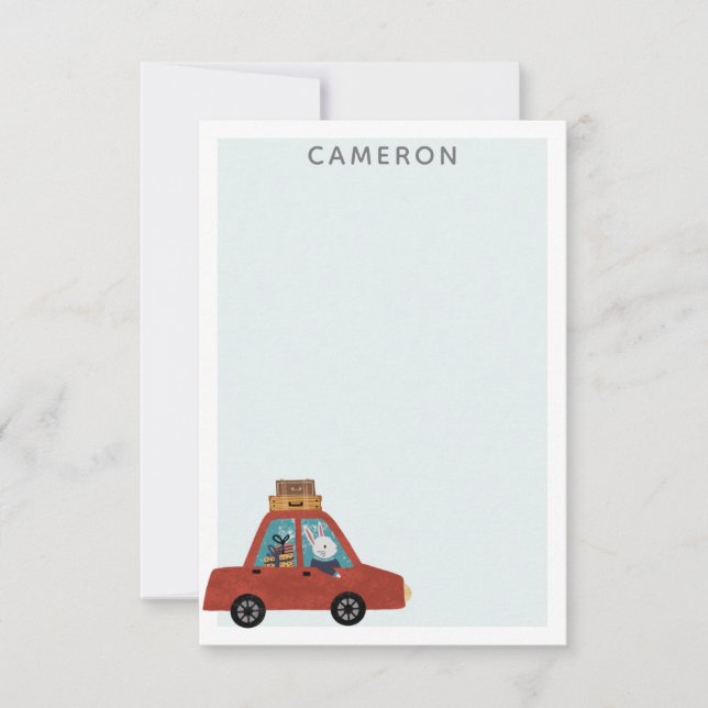 Weihnachtswagenreise Bunny Rabbit Personalisiert Mitteilungskarte (Vorderseite)