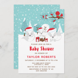 Weihnachtswald Arctic Fox Babydusche Einladung