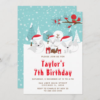 Weihnachtswald Arctic Fox Geburtstagsparty Einladung
