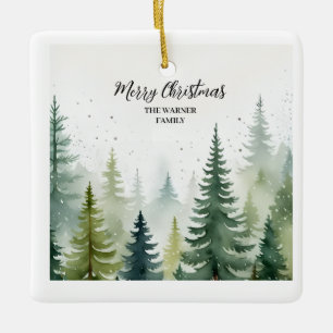 Weihnachtswald-Bäume Wasserfarbe Winter Schnee Keramikornament