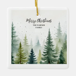 Weihnachtswald-Bäume Wasserfarbe Winter Schnee Keramikornament
