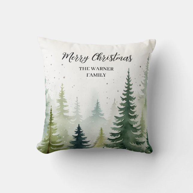 Weihnachtswald-Bäume Wasserfarbe Winter Schnee Kissen (Vorderseite)
