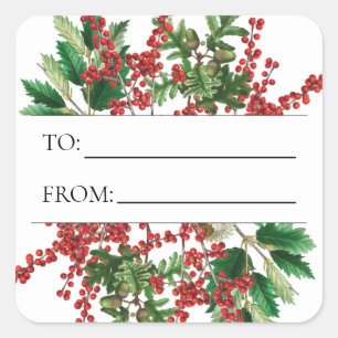 Weihnachtswald Festliche Berries Acorn Evergreen Quadratischer Aufkleber