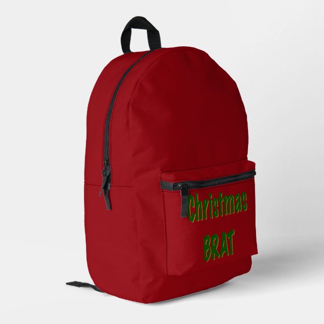 Weihnachtswald Grüne Goldbutt auf Crimson Red Bedruckter Rucksack (Rückseitige Ecke links)