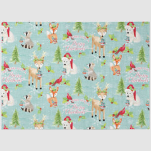 Weihnachtswald Hirschbärentiere rot in blau Seidenpapier