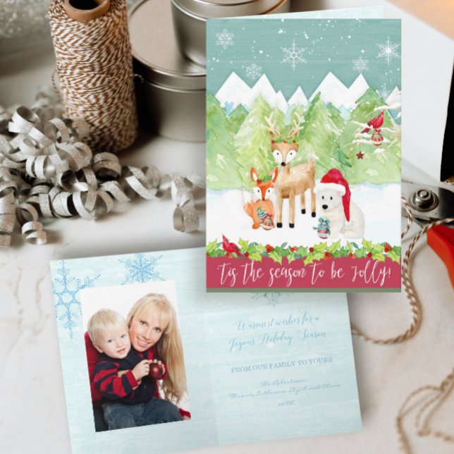 Weihnachtswald Hirschfoxbär Kardinal Foto Feiertagskarte (Von Creator hochgeladen)
