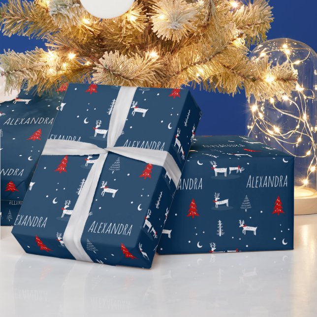 Weihnachtswald-Individuelle Name Geschenkpapier (Feiertage)