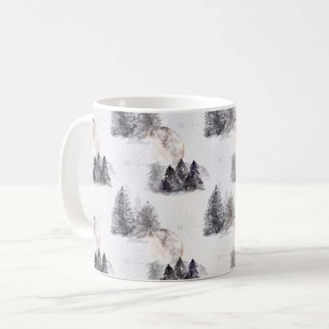 Weihnachtswald Nachtmuster Kaffeetasse (Vorderseite Links)