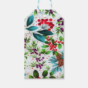 Weihnachtswald Natur Holly Berry Pinecones Geschenkanhänger