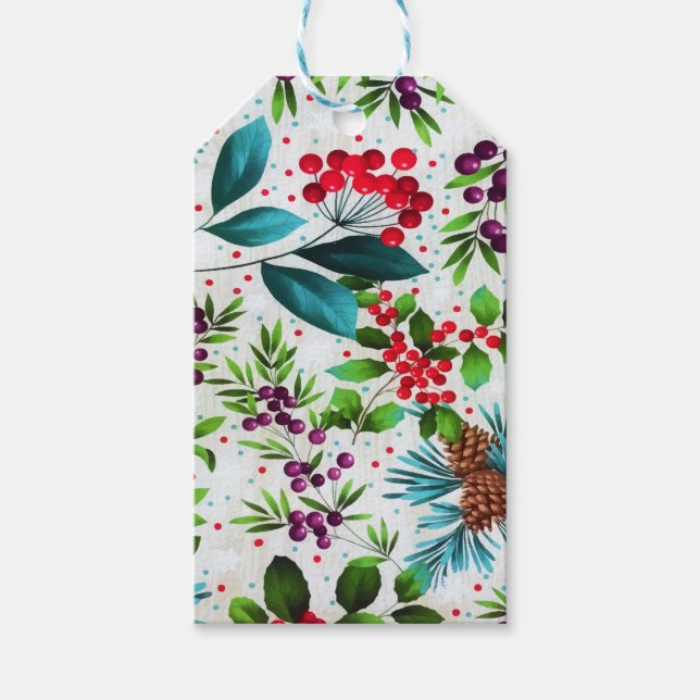 Weihnachtswald Natur Holly Berry Pinecones Geschenkanhänger (Vorderseite)