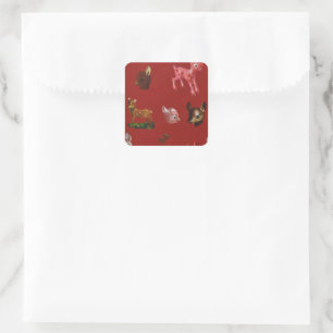 Weihnachtswald Rosa Hirsch Quadratischer Aufkleber