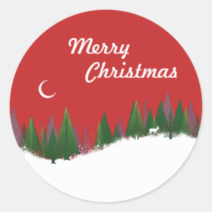 Weihnachtswald-Szene-Rundsticker Runder Aufkleber