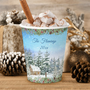 Weihnachtswald Winterfarbe Pappbecher