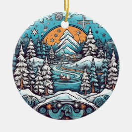 Weihnachtswald Wunderland Hängeband Keramik Ornament