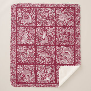 Weihnachtswaldland Animal Burgundy Deer Fox Rabbit Sherpadecke