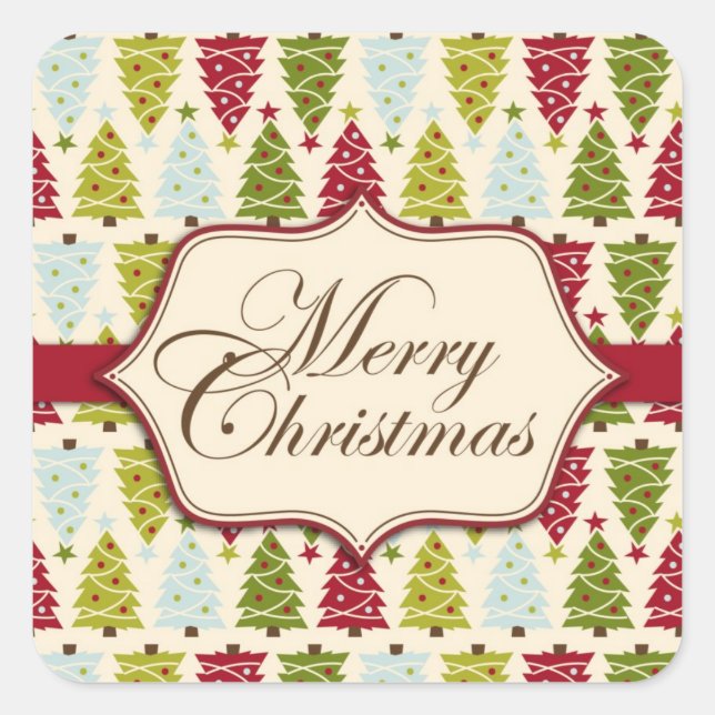 Weihnachtswaldsticker 2 quadratischer aufkleber (Vorderseite)