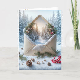 Weihnachtswaldszene in einem Umschlag Feiertagskarte
