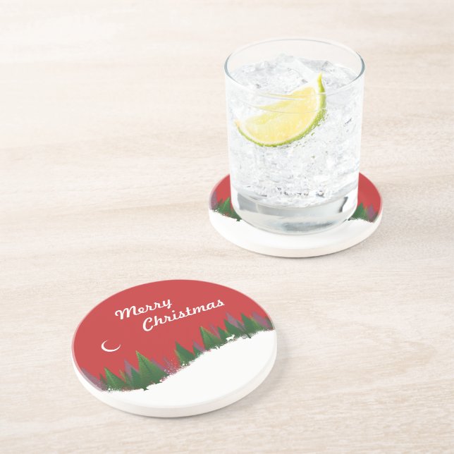 Weihnachtswaldszene Sandstone Untersetzer (Seite)