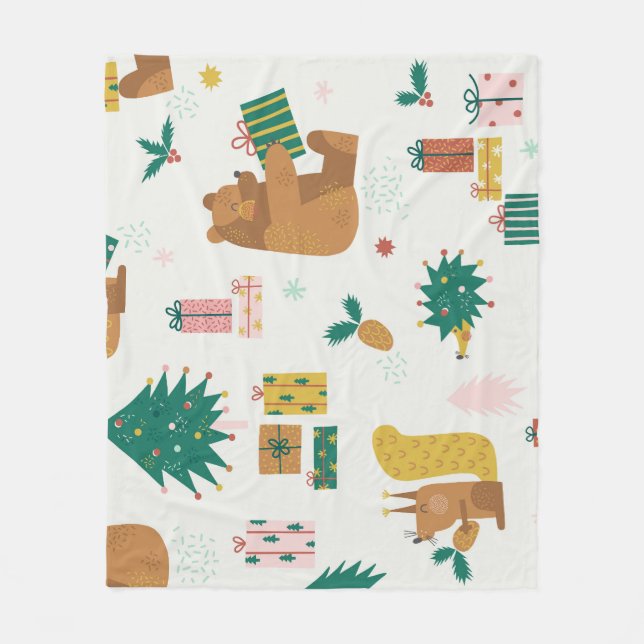 Weihnachtswaldtiere: Vintage Tiere Fleecedecke (Vorderseite)