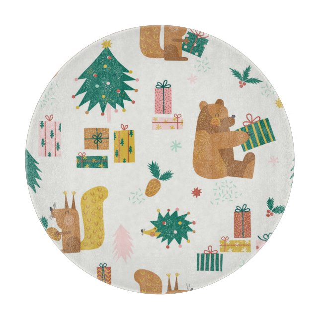 Weihnachtswaldtiere: Vintage Tiere Schneidebrett (Vorderseite)