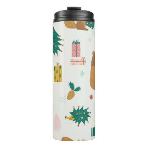 Weihnachtswaldtiere: Vintage Tiere Thermosbecher