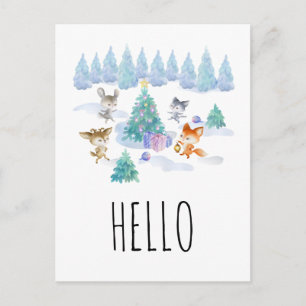 Weihnachtswaldtiere Wasserfarbe Hallo Postkarte