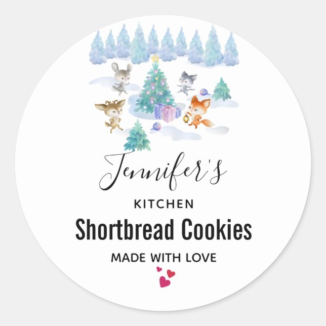 Weihnachtswaldtiere Wasserfarben Küche Runder Aufkleber (Vorderseite)