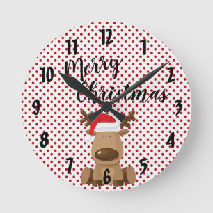 Weihnachtswall-Uhr Rentier Polka Dot Punkt P Runde Wanduhr