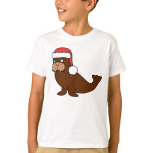 Weihnachtswalroß mit roter Weihnachtsmannmütze