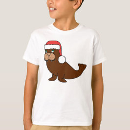 Weihnachtswalroß mit roter Weihnachtsmannmütze T-Shirt