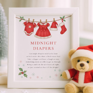 Weihnachtswäscheleine Mitternachtswindel Babyparty Poster