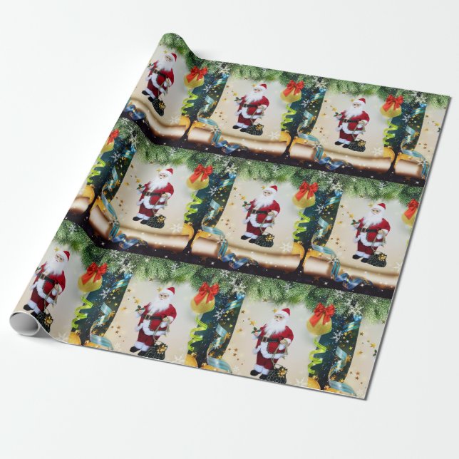 Weihnachtswaschpapier Santa Geschenkpapier (Ungerollt)