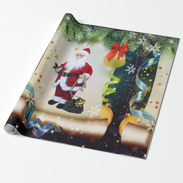Weihnachtswaschpapier Santa Geschenkpapier (Ungerollt)