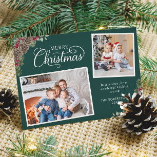 Weihnachtswasserfarbe Botanisch 2 Foto Dunkelgrün Feiertagskarte