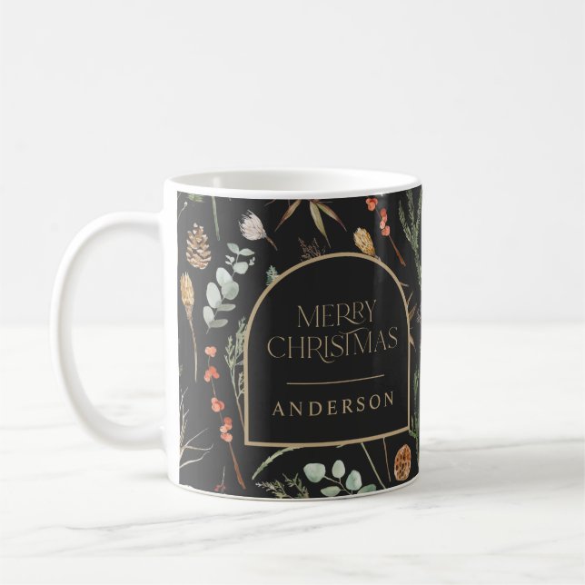 Weihnachtswasserfarbe botanische florale Schwarz M Kaffeetasse (Links)