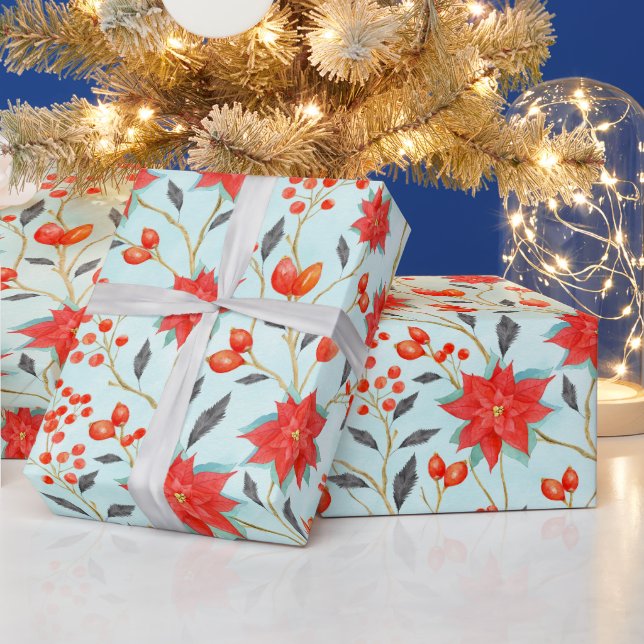 Weihnachtswasserfarbe florale poinsetta Party Pack Geschenkpapier (Feiertage)