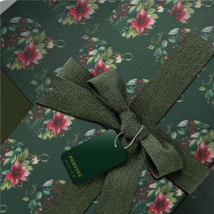 Weihnachtswasserfarbe Grüne Bäume Poinsettia Bobbl Geschenkpapier