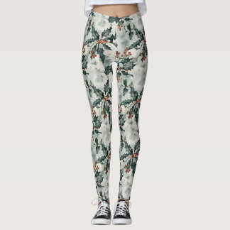 Weihnachtswasserfarbe Heilige Blume und Berries Leggings