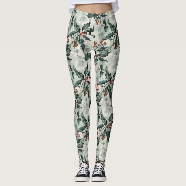 Weihnachtswasserfarbe Heilige Blume und Berries Leggings