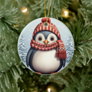 Weihnachtswasserfarbe hinzufügen Nachricht Pinguin Keramik Ornament