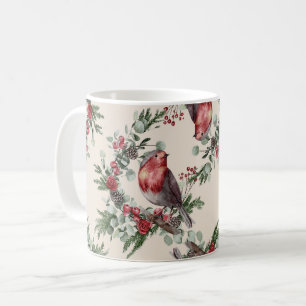 Weihnachtswasserfarbe Robin Birds Muster Kaffeetasse