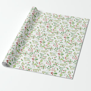 Weihnachtswasserfarbe Rotes Grün Holly Berry Folia Geschenkpapier