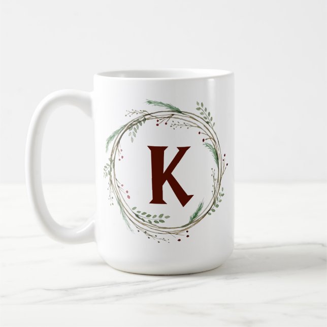 Weihnachtswasserfarbe Rustikaler Kranz Kaffeetasse (Links)