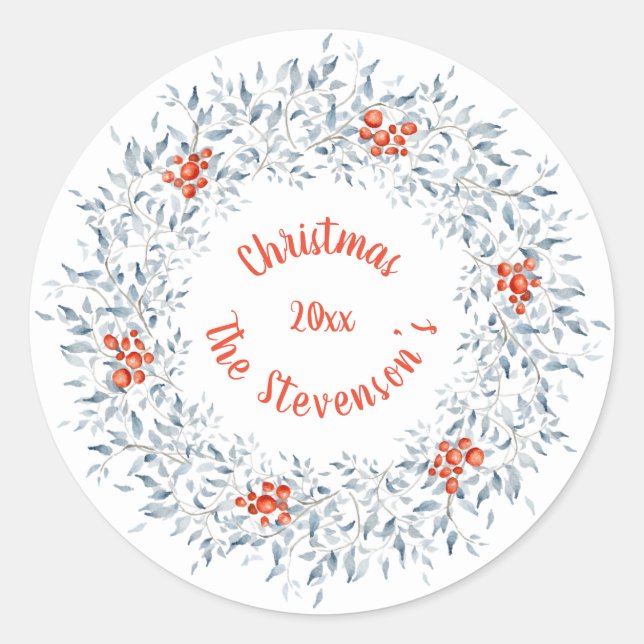 Weihnachtswasserfarbe. Typografie Red Holidays Runder Aufkleber (Vorderseite)