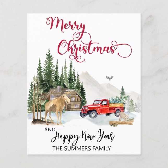 Weihnachtswasserfarbe Winter Truck Elche Haushalt (Vorderseite)