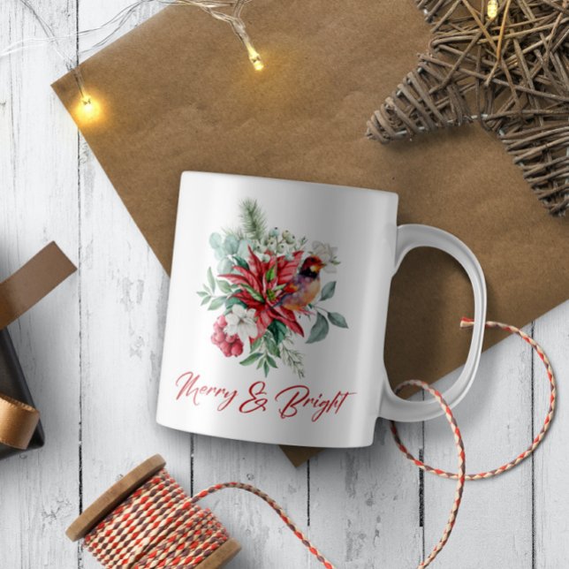 Weihnachtswasserfarben Blume, Blätter und Vögel Kaffeetasse (Von Creator hochgeladen)